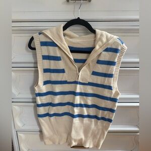LIKE NEW Sleeveless Striped Knit Sweater Vest - Cream & Blue